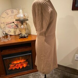 Tan Ribbed Pleated A-Line Dress